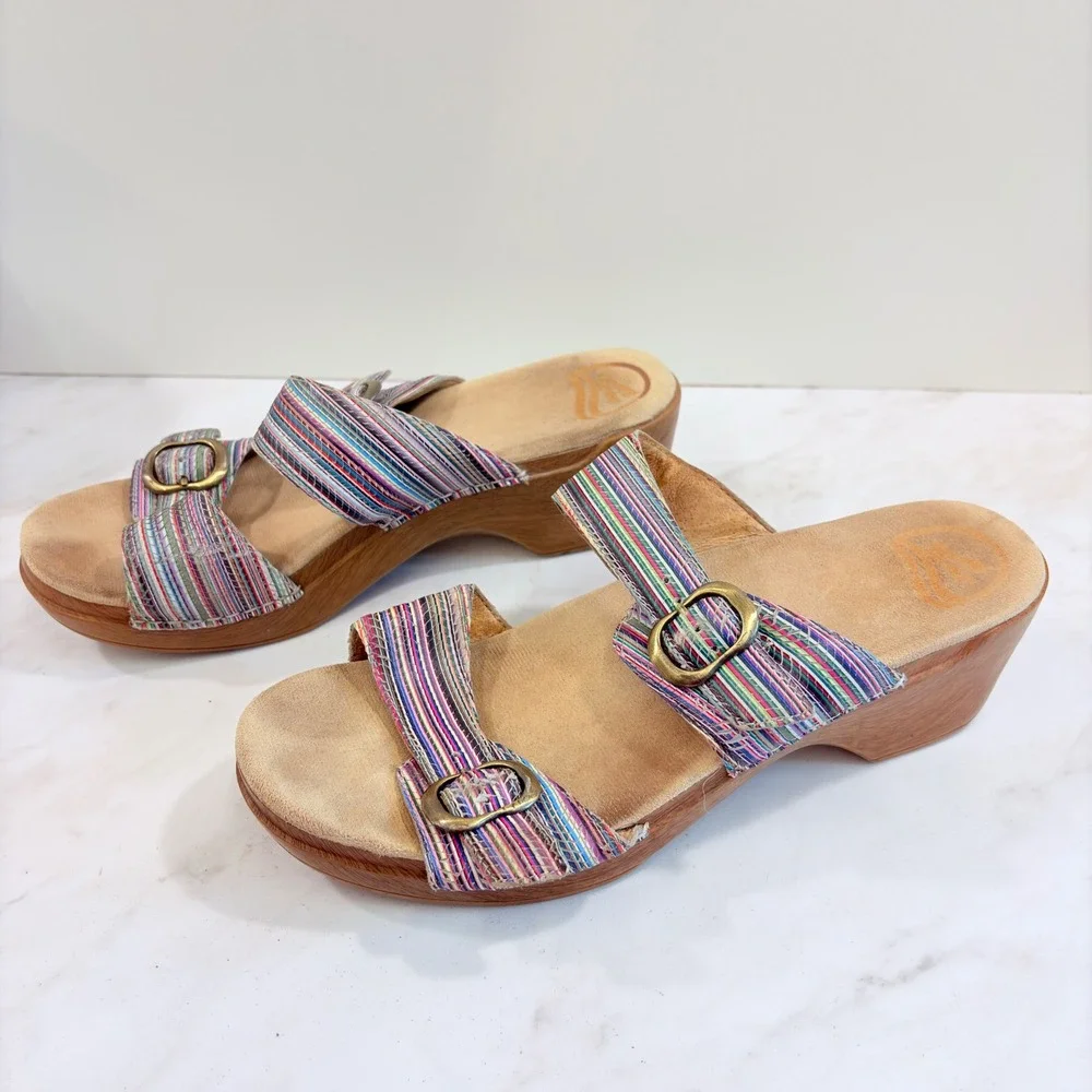 Boho Retro Wedge Sandals Striped Buckle Dansko Women Multi EU 4 / US 10.5